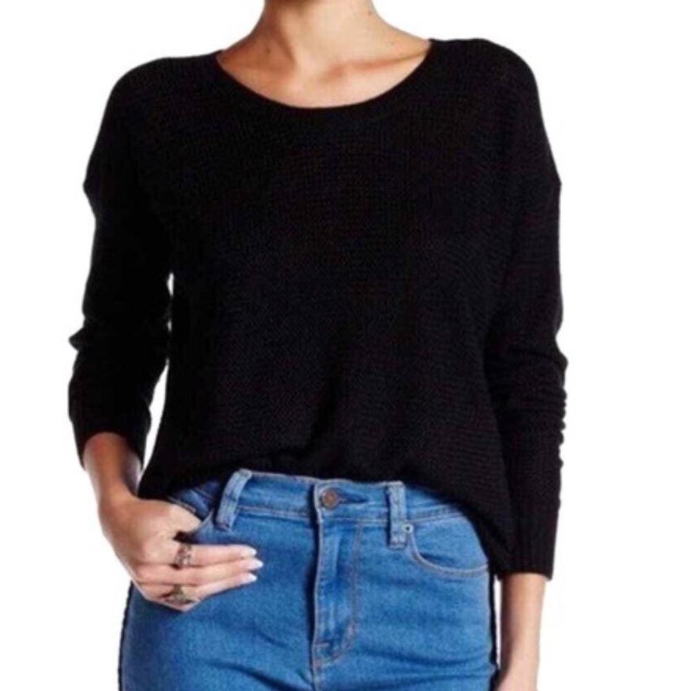Madewell Chronicle Texture Hi Low Hem Black Sweater size XS